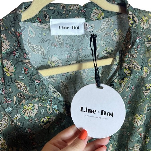 Line + Dot Green Semi-Sheer Floral Balloon Sleeve Blouse, NWT, Small - Picture 6 of 11
